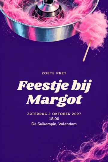 Uitnodiging Kinderfeest, ontwerp Suikerspin atelier