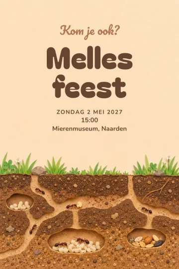 Uitnodiging Kinderfeest, ontwerp Onder de grond