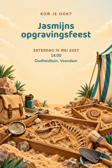 Uitnodiging Kinderfeest, ontwerp Archeologiegraafplaats